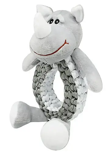 Animalis - Jouet Peluche et Corde Anneau Tressée Rhinocéros pour Chien - 32cm